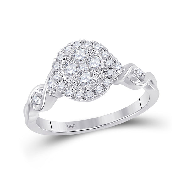 10k White Gold Womens Round Diamond Cluster Halo Ring 1/2 Cttw