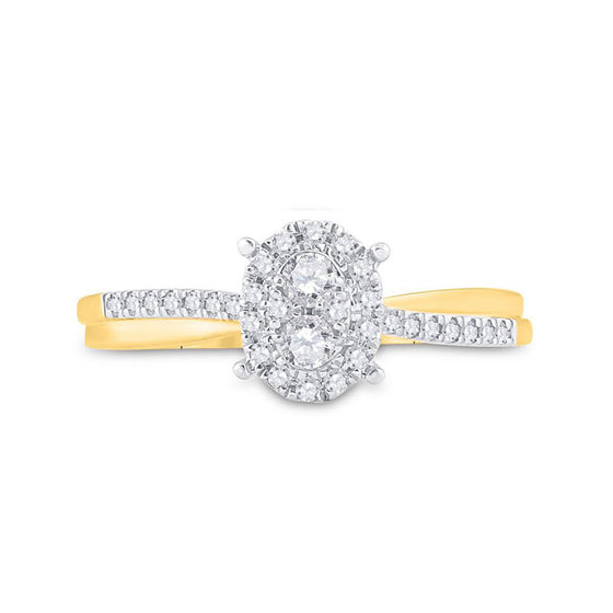 10k Yellow Gold Womens Round Diamond Oval Cluster Ring 1/4 Cttw