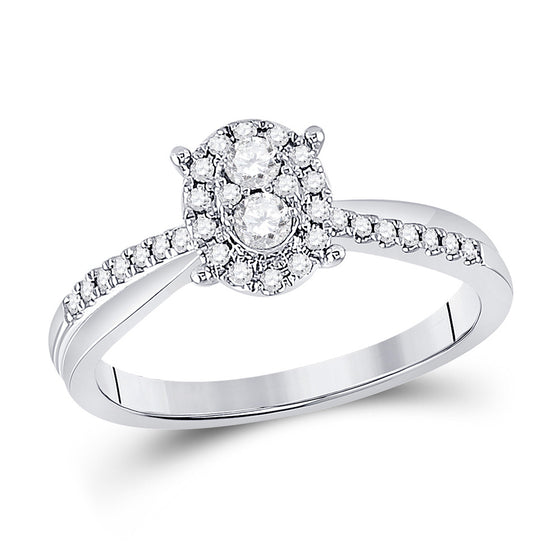 10k White Gold Womens Round Diamond Oval Cluster Ring 1/4 Cttw