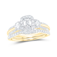  14k Yellow Gold Emerald Diamond Bridal Wedding Ring Band Set 1 Cttw