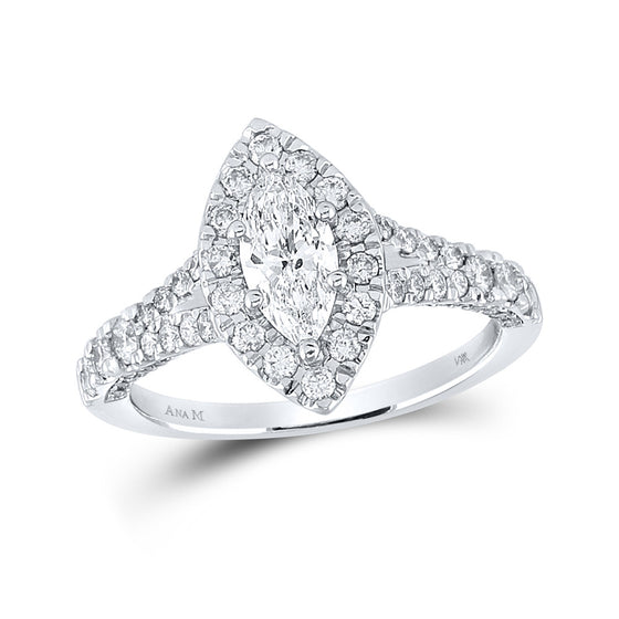 14k White Gold Marquise Diamond Halo Bridal Wedding Engagement Ring 1-1/4 Cttw