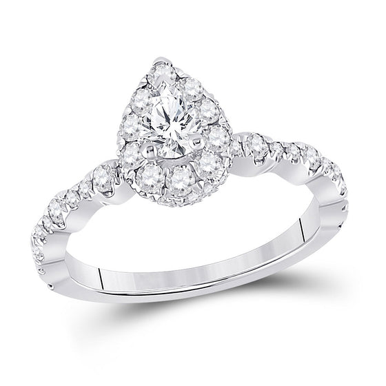 14k White Gold Pear Diamond Halo Bridal Wedding Engagement Ring 1 Cttw