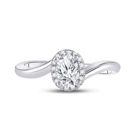 14k White Gold Oval Diamond Halo Bridal Wedding Engagement Ring 3/4 Cttw