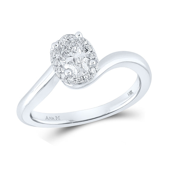 14k White Gold Oval Diamond Halo Bridal Wedding Engagement Ring 3/4 Cttw