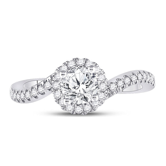 14k White Gold Round Diamond Halo Bridal Wedding Engagement Ring 1 Cttw
