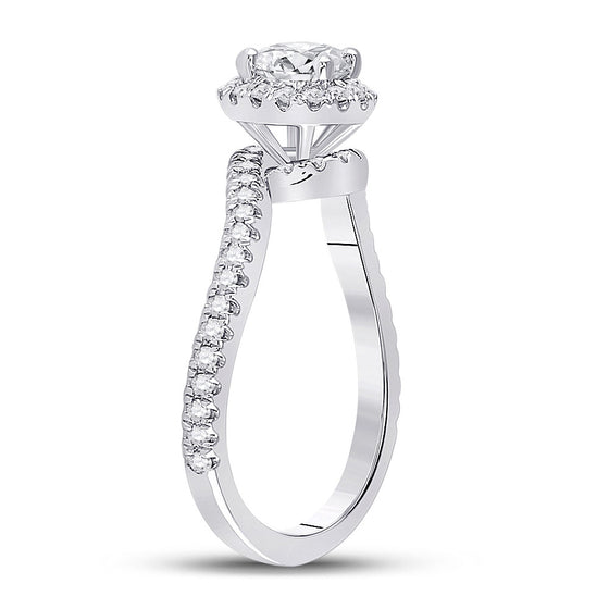 14k White Gold Round Diamond Halo Bridal Wedding Engagement Ring 1 Cttw