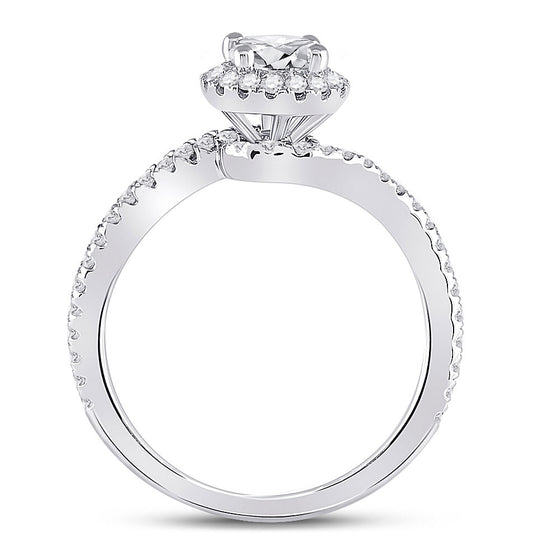 14k White Gold Round Diamond Halo Bridal Wedding Engagement Ring 1 Cttw