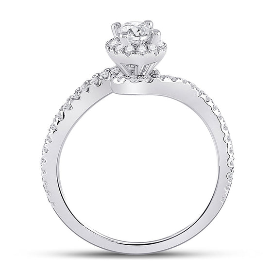 14k White Gold Oval Diamond Halo Bridal Wedding Engagement Ring 3/4 Cttw