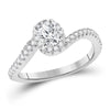 14k White Gold Oval Diamond Halo Bridal Wedding Engagement Ring 3/4 Cttw