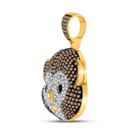 10k Yellow Gold Mens Round Brown Diamond Monkey Animal Charm Pendant 1 Cttw