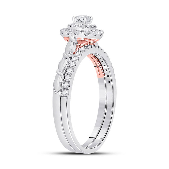 10k Two-tone Gold Round Diamond Bridal Wedding Ring Band Set 1/2 Cttw
