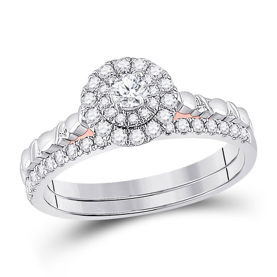 10k Two-tone Gold Round Diamond Bridal Wedding Ring Band Set 1/2 Cttw
