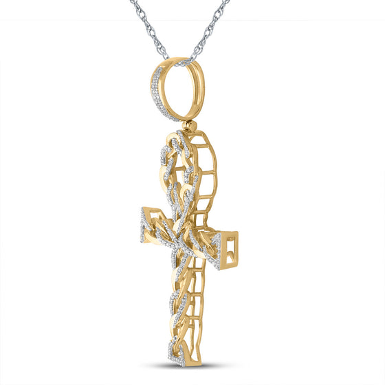 10k Yellow Gold Mens Round Diamond Ankh Cross Charm Pendant 3/8 Cttw