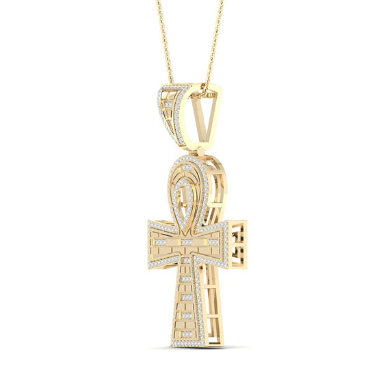 10k Yellow Gold Mens Round Diamond Ankh Cross Charm Pendant 1/2 Cttw