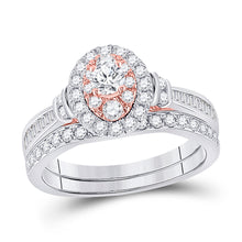  10k Two-tone Gold Round Diamond Oval Halo Bridal Wedding Ring Band Set 1 Cttw