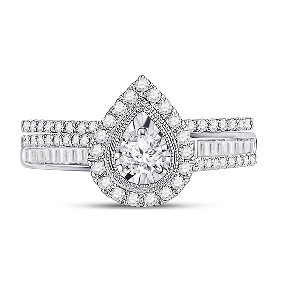 10k White Gold Round Diamond Bridal Wedding Ring Band Set 5/8 Cttw