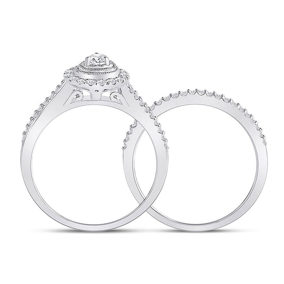10k White Gold Round Diamond Bridal Wedding Ring Band Set 5/8 Cttw