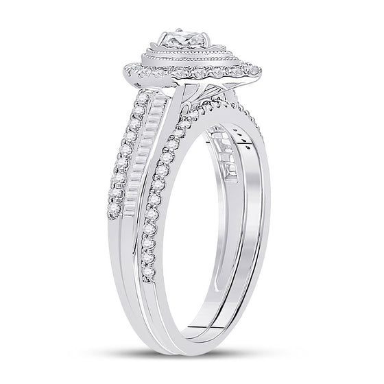 10k White Gold Round Diamond Bridal Wedding Ring Band Set 5/8 Cttw