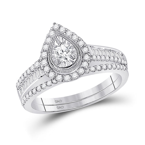 10k White Gold Round Diamond Bridal Wedding Ring Band Set 5/8 Cttw