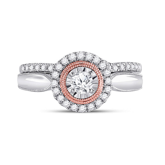 10k Two-tone Gold Round Diamond Bridal Wedding Ring Band Set 1/2 Cttw