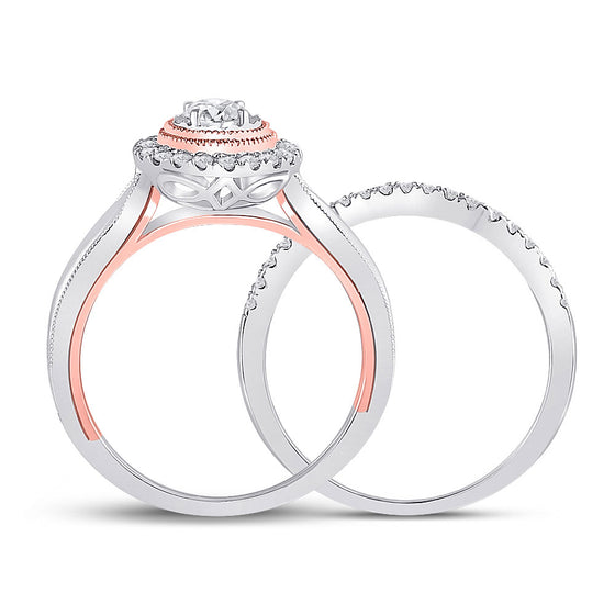 10k Two-tone Gold Round Diamond Bridal Wedding Ring Band Set 1/2 Cttw
