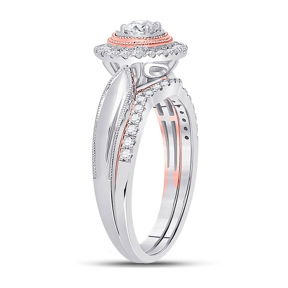 10k Two-tone Gold Round Diamond Bridal Wedding Ring Band Set 1/2 Cttw