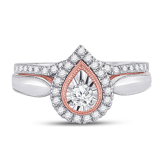 10k Two-tone Gold Round Diamond Bridal Wedding Ring Band Set 1/2 Cttw