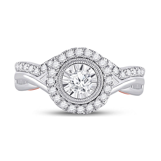 10k Two-tone Gold Round Diamond Bridal Wedding Ring Band Set 1/2 Cttw