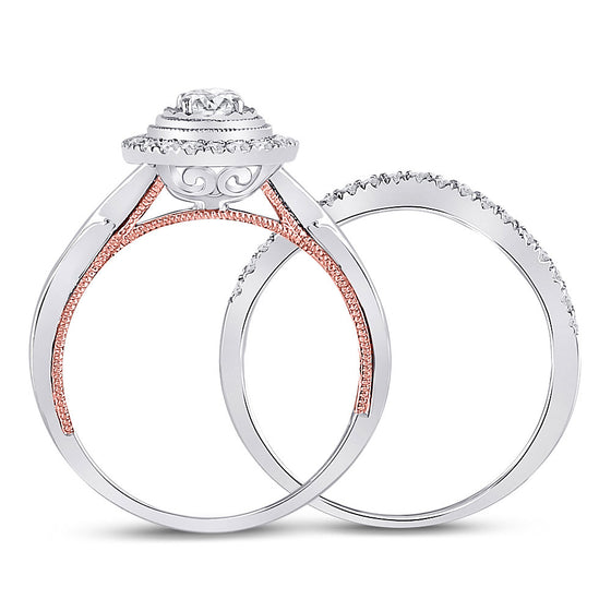 10k Two-tone Gold Round Diamond Bridal Wedding Ring Band Set 1/2 Cttw
