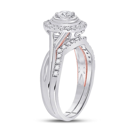 10k Two-tone Gold Round Diamond Bridal Wedding Ring Band Set 1/2 Cttw