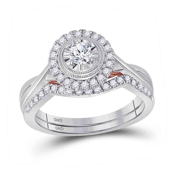 10k Two-tone Gold Round Diamond Bridal Wedding Ring Band Set 1/2 Cttw