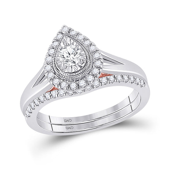 10k Two-tone Gold Round Diamond Bridal Wedding Ring Band Set 1/2 Cttw