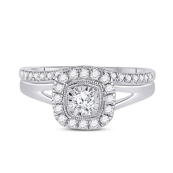 10k Two-tone Gold Round Diamond Bridal Wedding Ring Band Set 1/2 Cttw