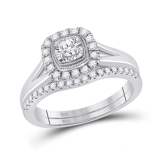 10k Two-tone Gold Round Diamond Bridal Wedding Ring Band Set 1/2 Cttw
