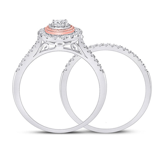 10k Two-tone Gold Round Diamond Bridal Wedding Ring Band Set 1/2 Cttw