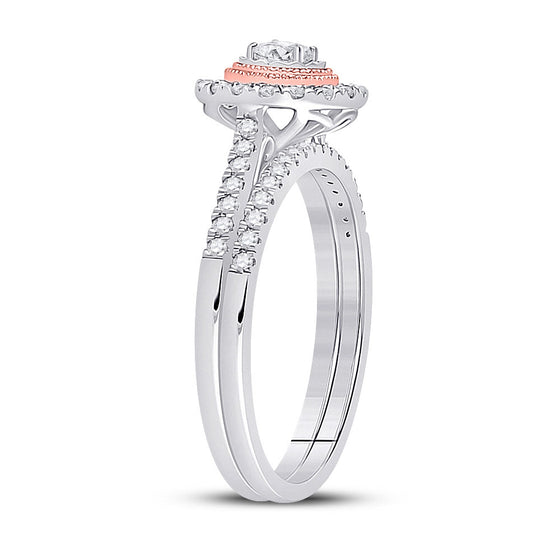 10k Two-tone Gold Round Diamond Bridal Wedding Ring Band Set 1/2 Cttw