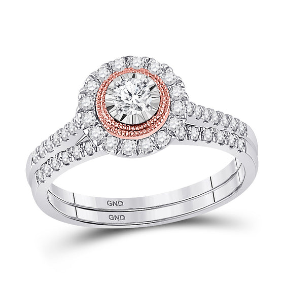 10k Two-tone Gold Round Diamond Bridal Wedding Ring Band Set 1/2 Cttw