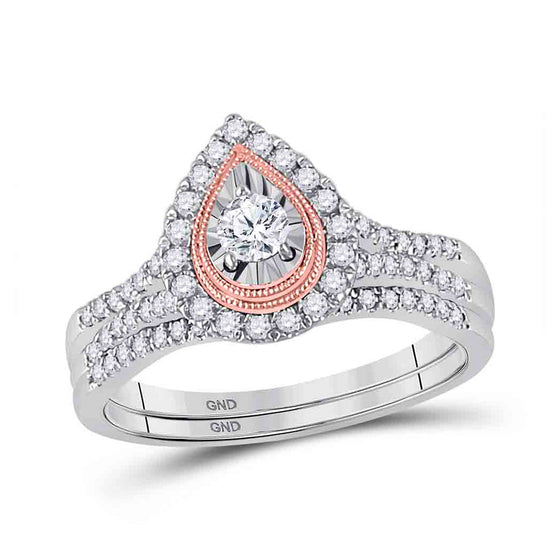 10k Two-tone Gold Round Diamond Bridal Wedding Ring Band Set 1/2 Cttw