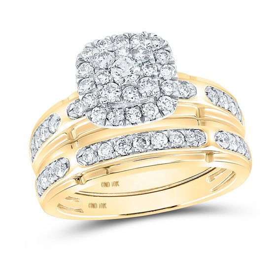 10k Yellow Gold His Hers Round Diamond Matching Wedding Set 1-1/5 Cttw