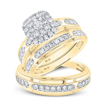  10k Yellow Gold His Hers Round Diamond Matching Wedding Set 1-1/5 Cttw