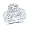10k White Gold His Hers Round Diamond Halo Matching Wedding Set 1-1/5 Cttw