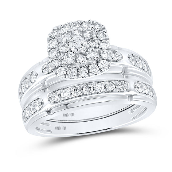 10k White Gold His Hers Round Diamond Halo Matching Wedding Set 1-1/5 Cttw
