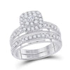 10k White Gold His Hers Round Diamond Halo Matching Wedding Set 1-1/5 Cttw