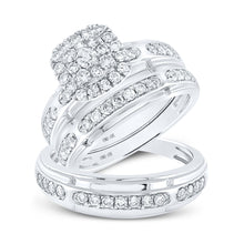  10k White Gold His Hers Round Diamond Halo Matching Wedding Set 1-1/5 Cttw