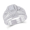10k White Gold His Hers Round Diamond Square Matching Wedding Set 3/4 Cttw