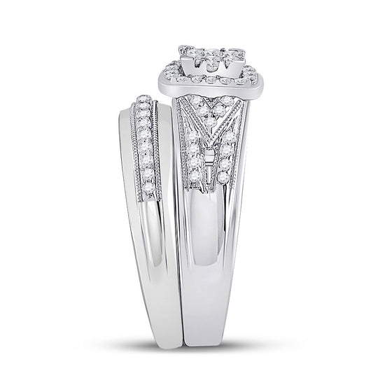 10k White Gold His Hers Round Diamond Square Matching Wedding Set 3/4 Cttw