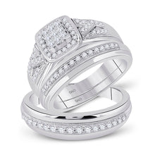  10k White Gold His Hers Round Diamond Square Matching Wedding Set 3/4 Cttw