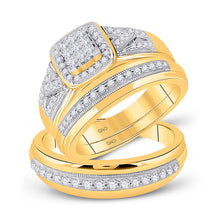  10k Yellow Gold His Hers Round Diamond Square Matching Wedding Set 3/4 Cttw