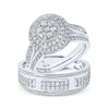 10k White Gold His Hers Round Diamond Cluster Matching Wedding Set 1-1/4 Cttw