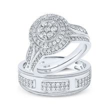  10k White Gold His Hers Round Diamond Cluster Matching Wedding Set 1-1/4 Cttw